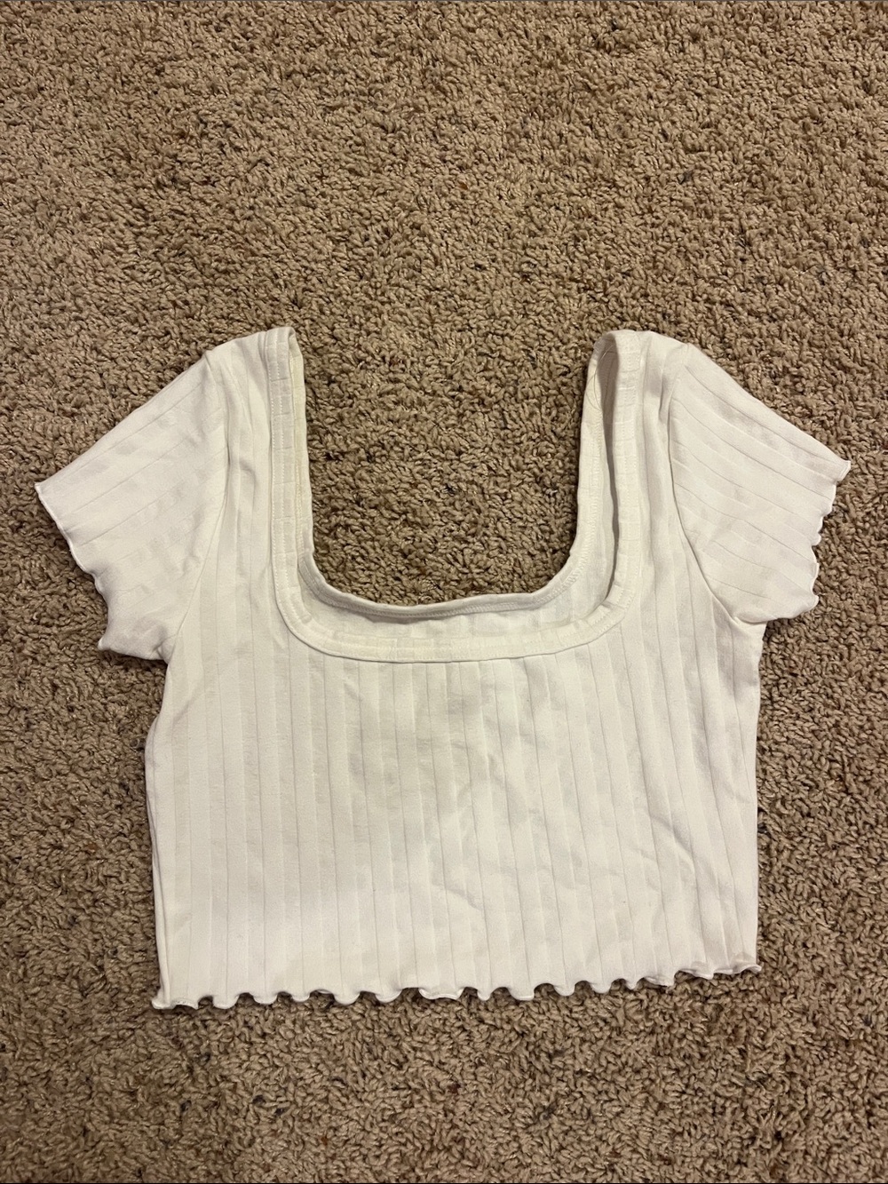 aerie White Ribbed Square-Neck Crop Top